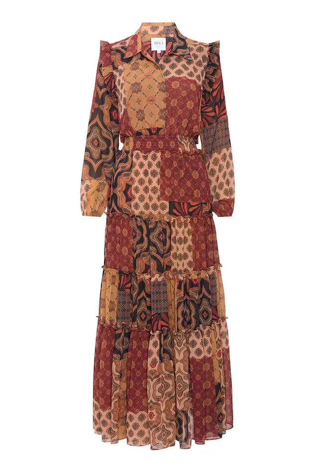 Women MISA Los Angeles Dresses AHREANA DRESS Surreal Patchwork Chiffon