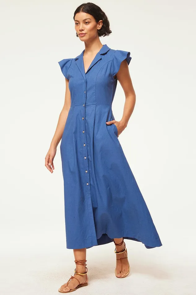Women MISA Los Angeles Dresses ALMAZ DRESS Blue Linen