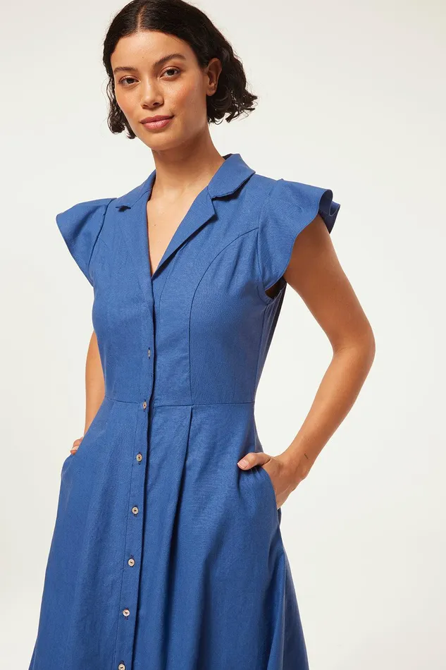 Women MISA Los Angeles Dresses ALMAZ DRESS Blue Linen