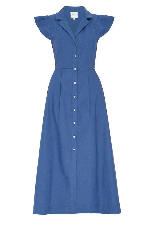 Women MISA Los Angeles Dresses ALMAZ DRESS Blue Linen