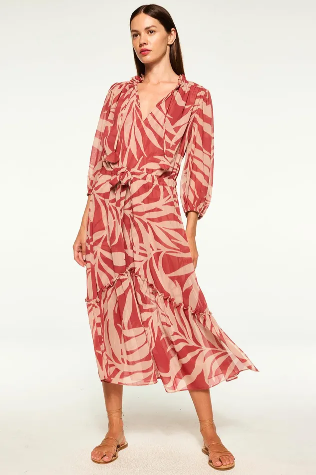 Women MISA Los Angeles Dresses OLIVIA DRESS Rust Palm Frond