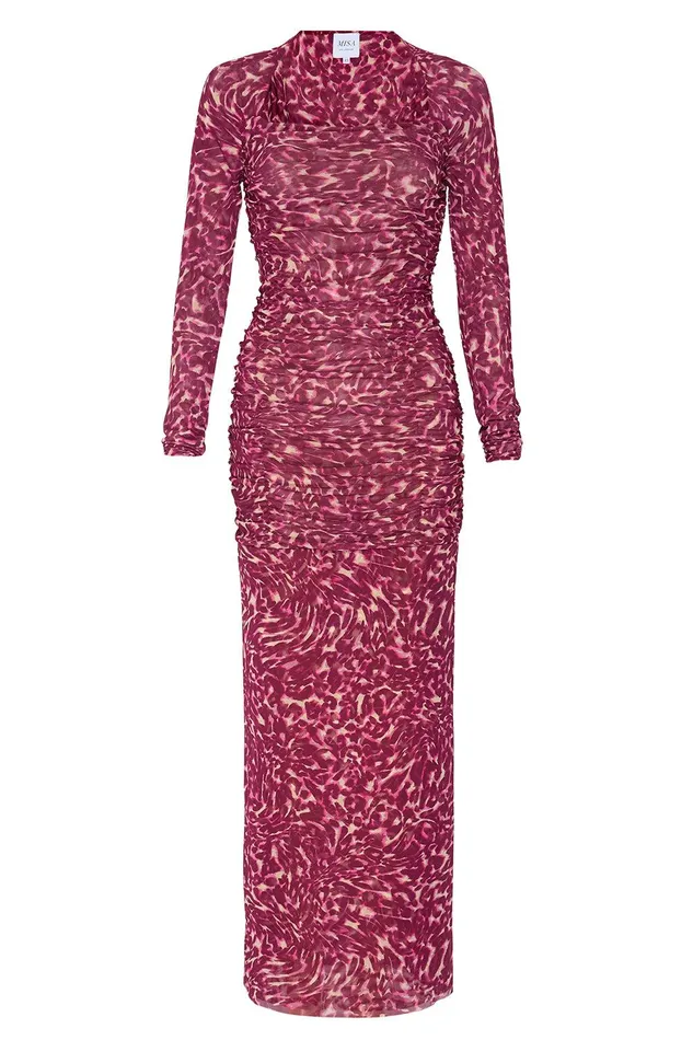 Women MISA Los Angeles Dresses RONDA DRESS Fauna Abstract Mesh