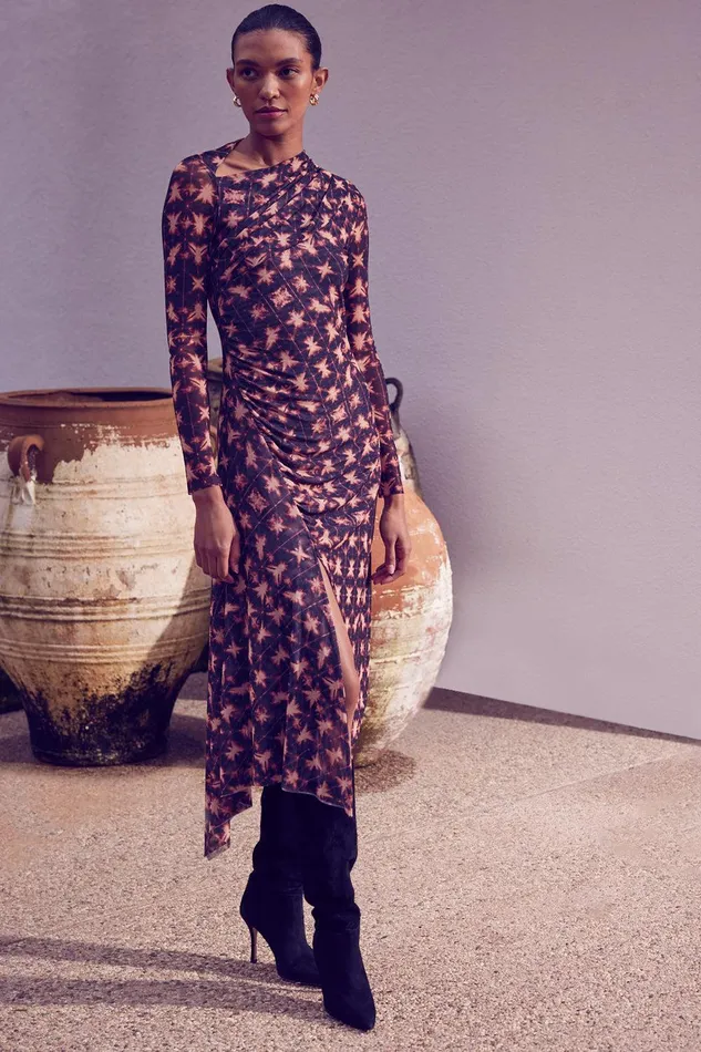 Women MISA Los Angeles Jersey and Mesh MARINA DRESS Angel Glow