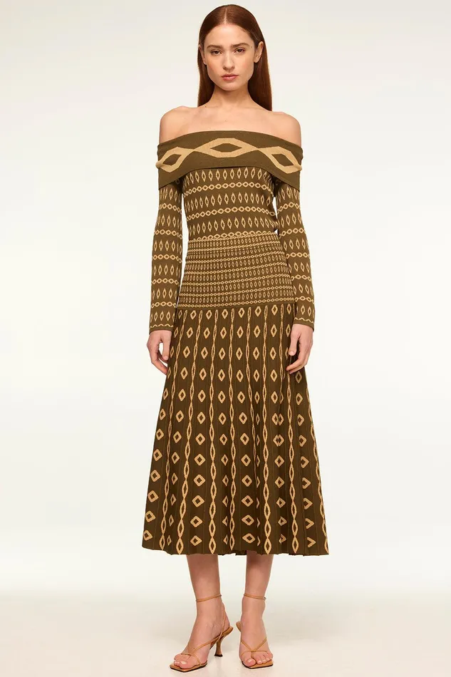 Women MISA Los Angeles Knits MILANI SKIRT Olive Geo Stripe