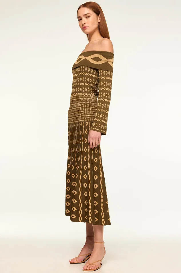 Women MISA Los Angeles Knits MILANI SKIRT Olive Geo Stripe
