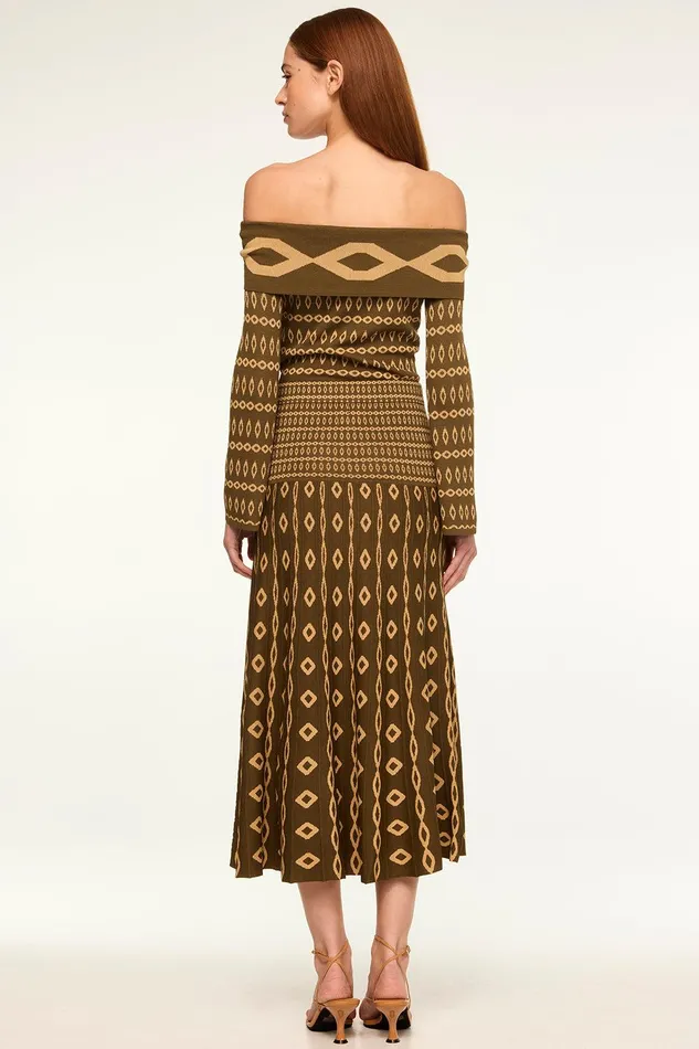 Women MISA Los Angeles Knits MILANI SKIRT Olive Geo Stripe