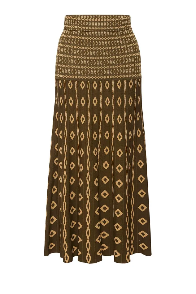 Women MISA Los Angeles Knits MILANI SKIRT Olive Geo Stripe