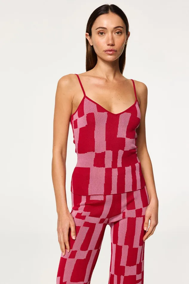 Women MISA Los Angeles Knits UNA TOP Pink and Red