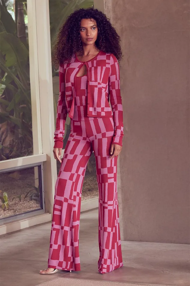 Women MISA Los Angeles Knits UNA TOP Pink and Red