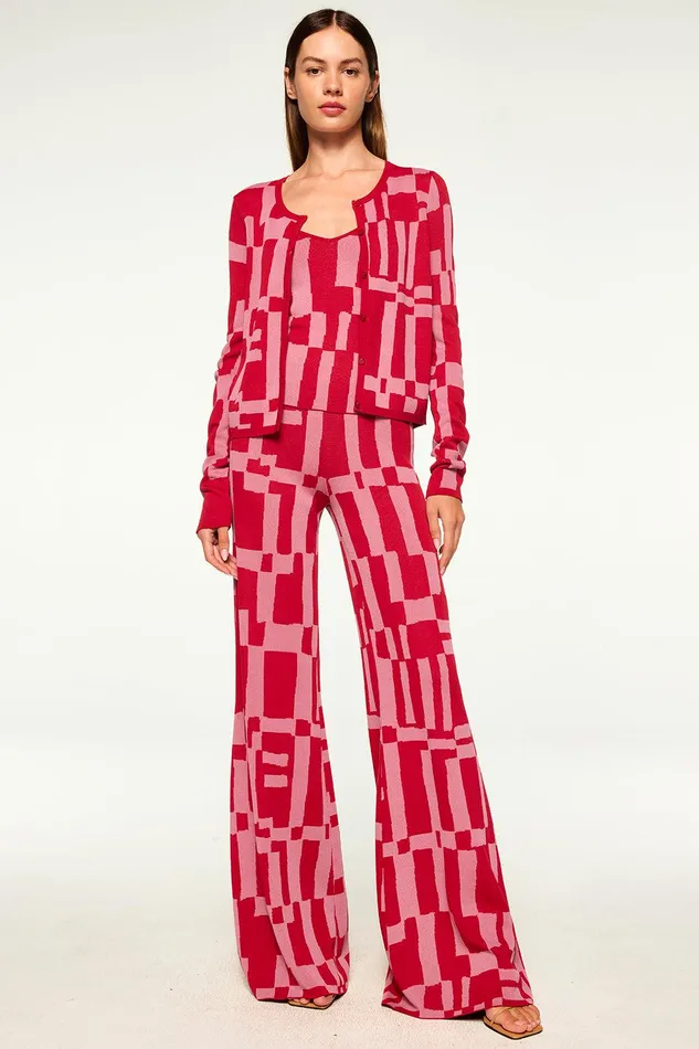Women MISA Los Angeles Knits UNA TOP Pink and Red