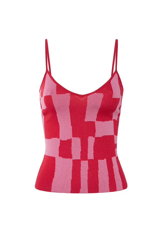 Women MISA Los Angeles Knits UNA TOP Pink and Red