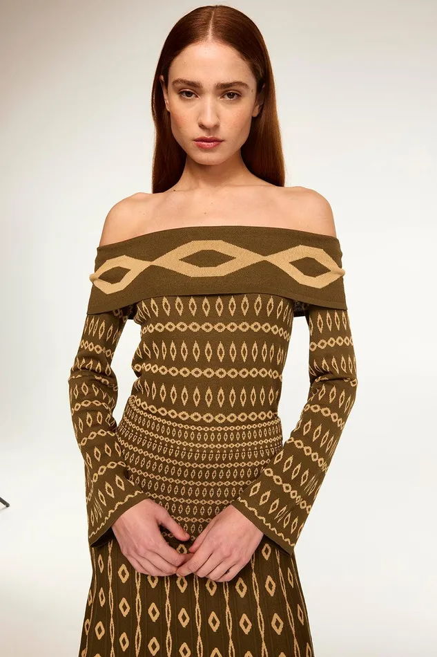 Women MISA Los Angeles Tops ALANI TOP Olive Geo Stripe