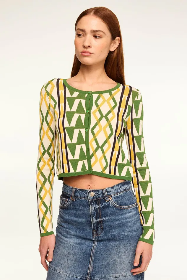 Women MISA Los Angeles Tops BATISTA CARDIGAN Limoncello Geo Jacquard