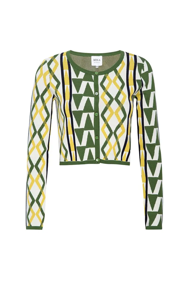 Women MISA Los Angeles Tops BATISTA CARDIGAN Limoncello Geo Jacquard