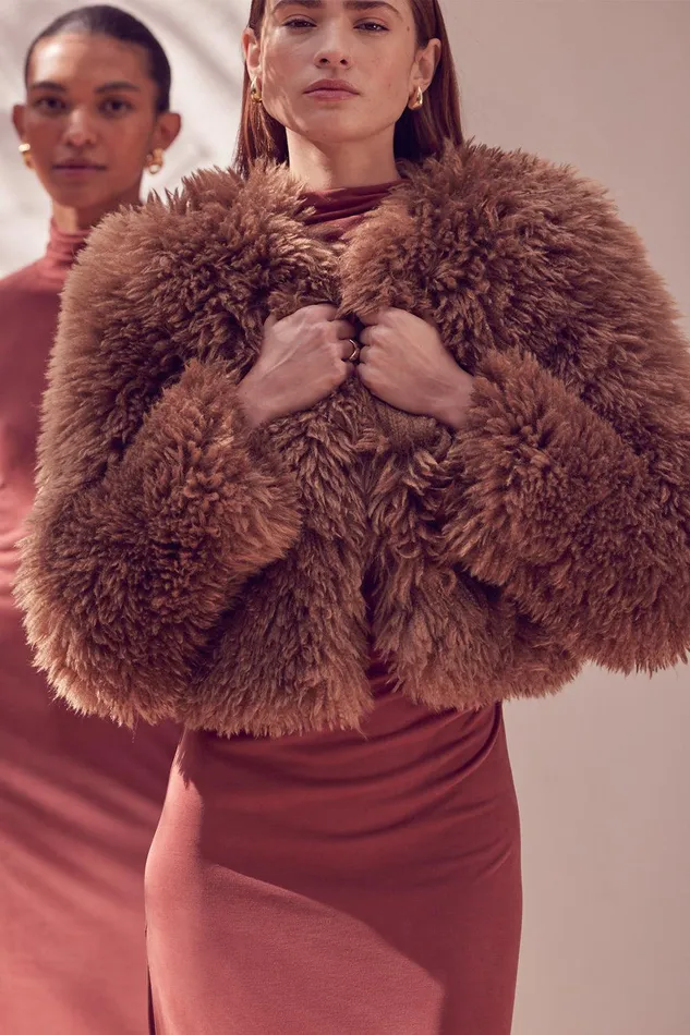 Women MISA Los Angeles Tops JORDYN FAUX FUR JACKET Latte Faux Fur