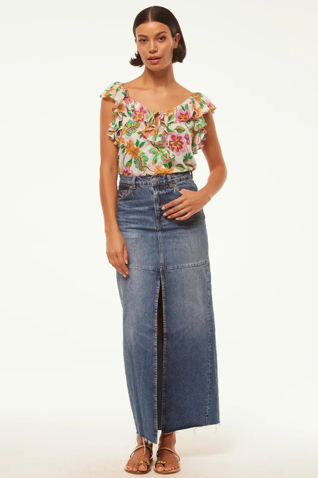 Women MISA Los Angeles Tops LUCA TOP Flora Exotica Chiffon
