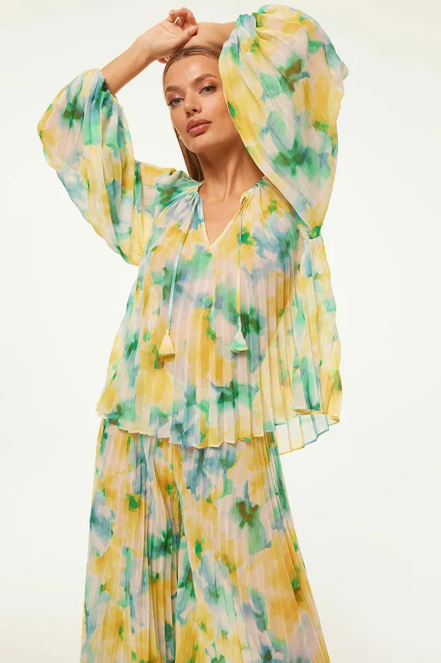 Women MISA Los Angeles Tops RINA TOP Citron Watercolor