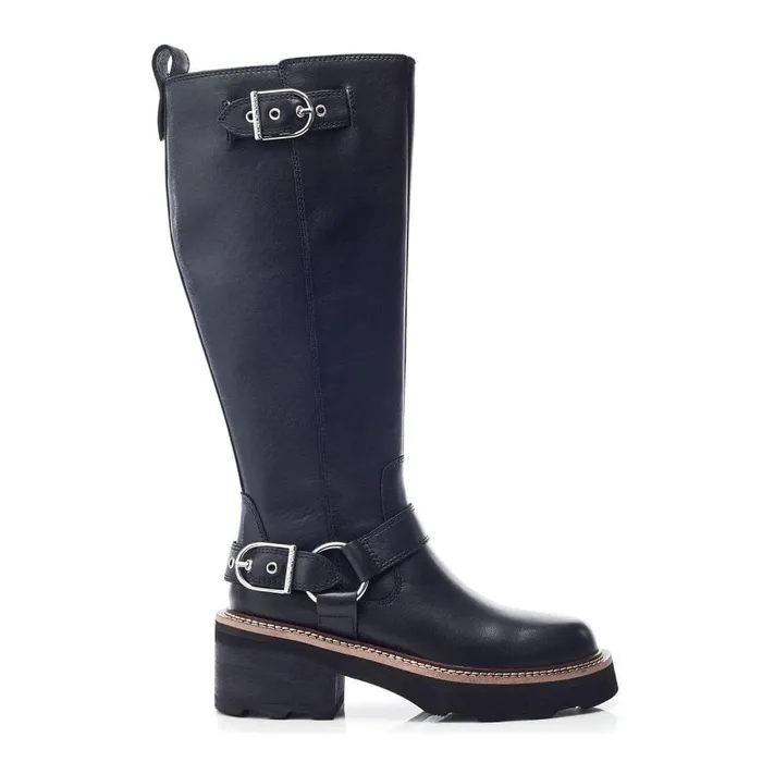 Women Moda In Pelle Knee High Boots Ludres Black Leather