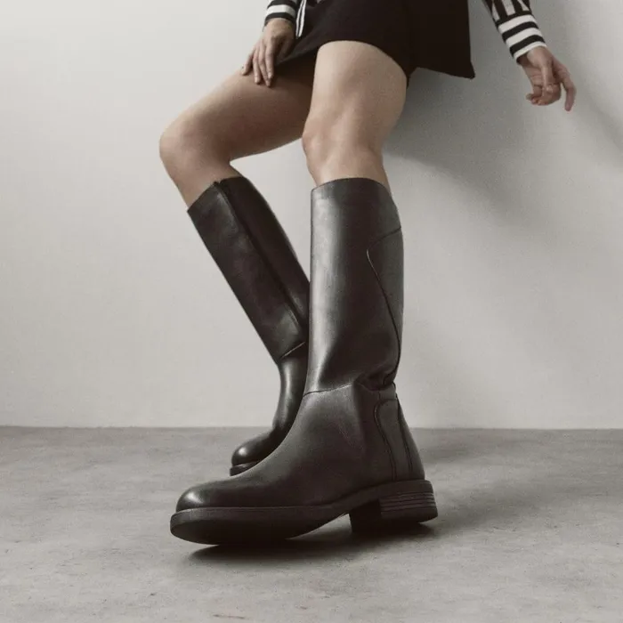 Women Moda In Pelle Riding And Flat Boots Bsoleful BGinny Black Leather
