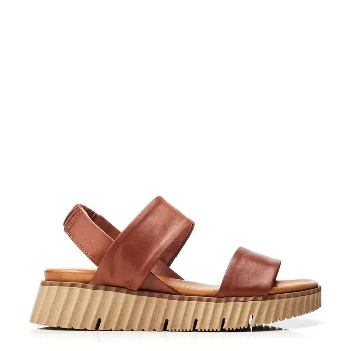 Women Moda In Pelle Wedge Sandals Shoon Sh Indiana Tan Leather