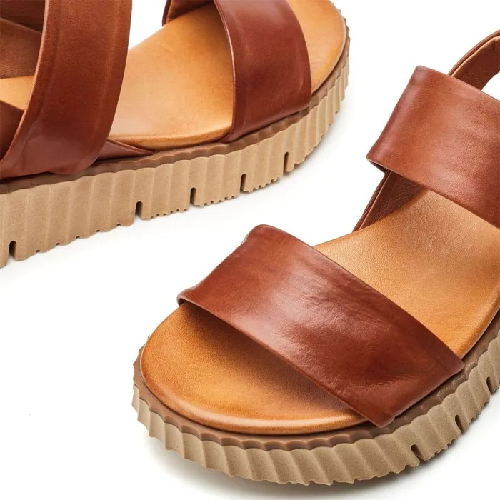 Women Moda In Pelle Wedge Sandals Shoon Sh Indiana Tan Leather