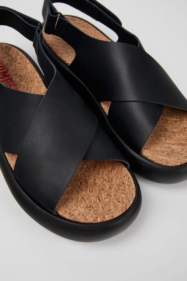 Women Pelotas Flota Black Leather Crossstrap Sandal Camper Sandals