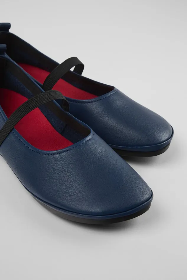 Women Right Blue Leather Mary Jane Camper Ballerinas