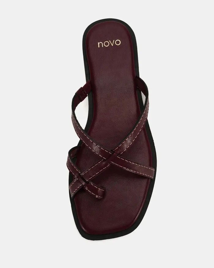 Women RORIE DEEP RED Sandals Flat Sandals NOVO Shoes