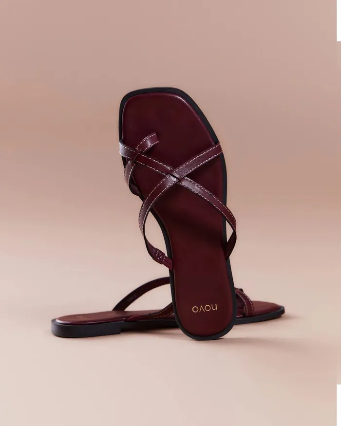 Women RORIE DEEP RED Sandals Flat Sandals NOVO Shoes