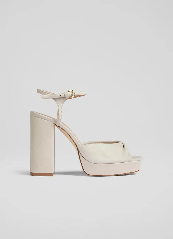 Women Sandals LKBennett Rosa Metallic Suede Platform Sandals Pearlised Grey