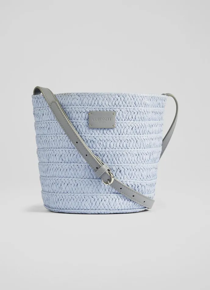Women Shoulder Bags LKBennett Mandy Blue Raffia Bucket Bag