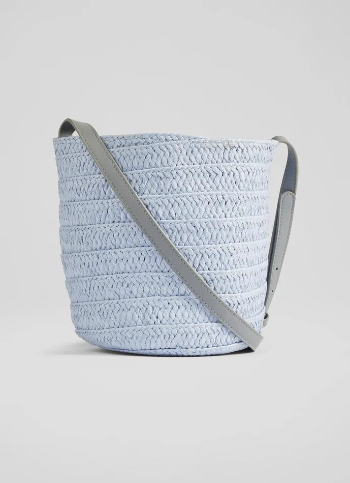 Women Shoulder Bags LKBennett Mandy Blue Raffia Bucket Bag Women Shoulder Bags LKBennett Mandy Blue Raffia Bucket Bag