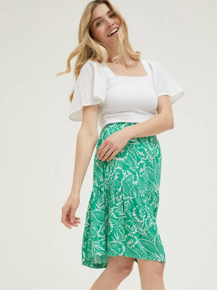 Women Skirts Fat Face Green Remy Tropical Leaf Skirt