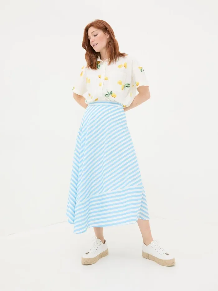 Women Skirts Fat Face Judes Blue Robyn Striped Midi Skirt