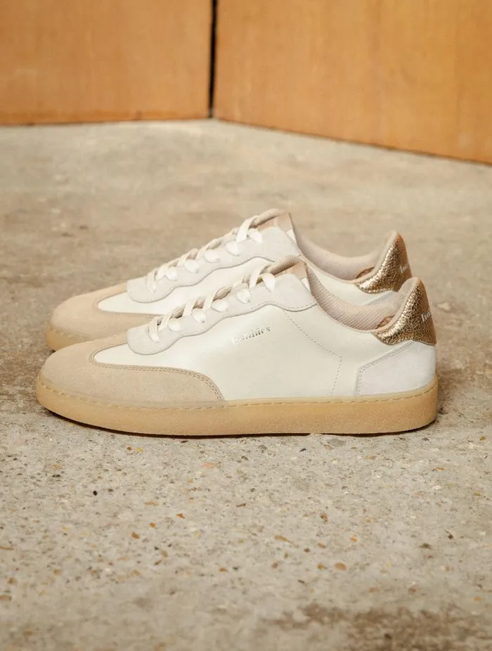 Women Sneakers Bobbies Bahia Off White and Sepia Gold