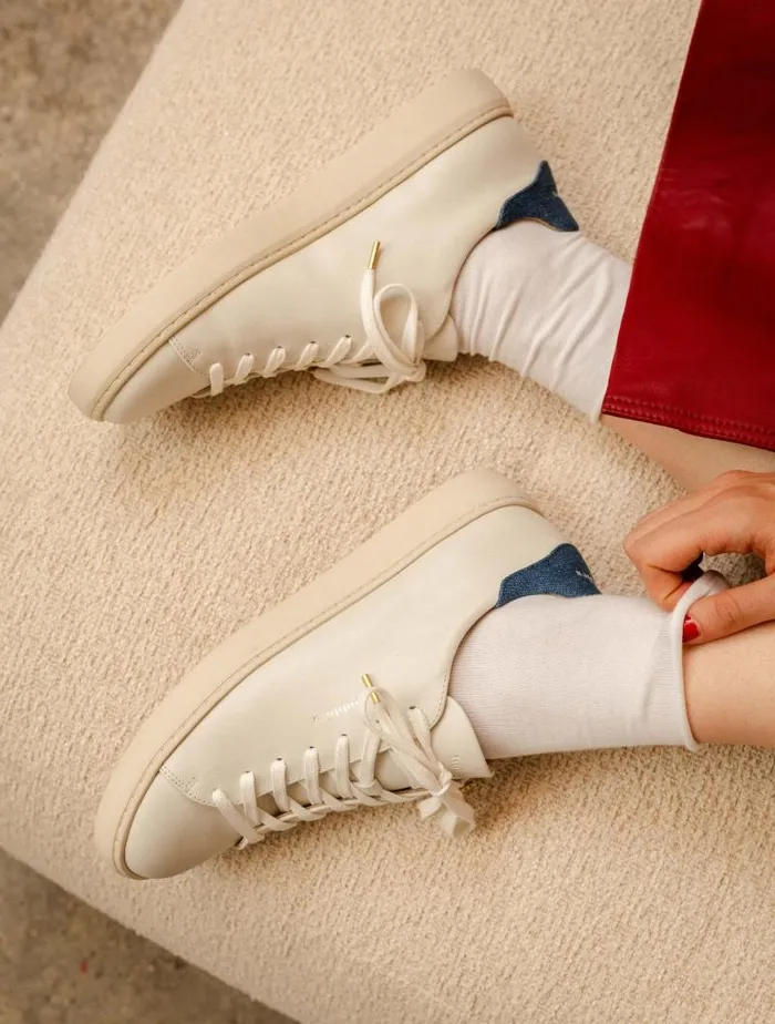 Women Sneakers Bobbies Sanna Off White and Stone Denim
