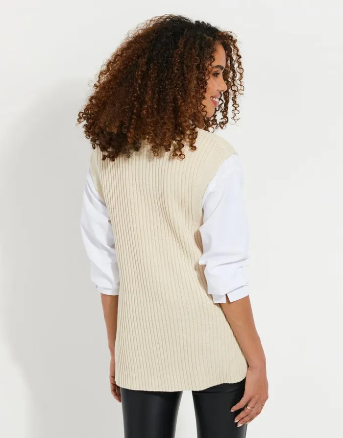 Women Stone Cable Knit Vest Threadbare Jumpers Women Stone Cable Knit Vest Threadbare Jumpers