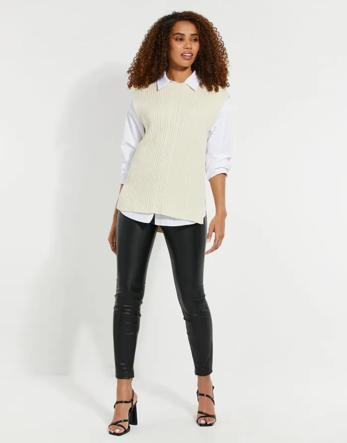 Women Stone Cable Knit Vest Threadbare Jumpers Women Stone Cable Knit Vest Threadbare Jumpers