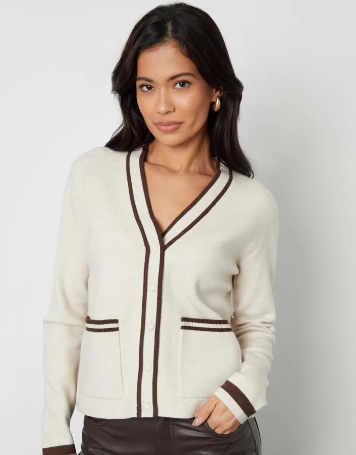 Women Stone Contrast Edge Knitted Cardigan Threadbare Cardigans