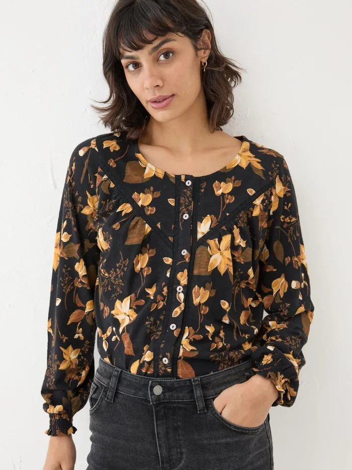Women Tops and TShirts Fat Face Black Wren Woodland Top