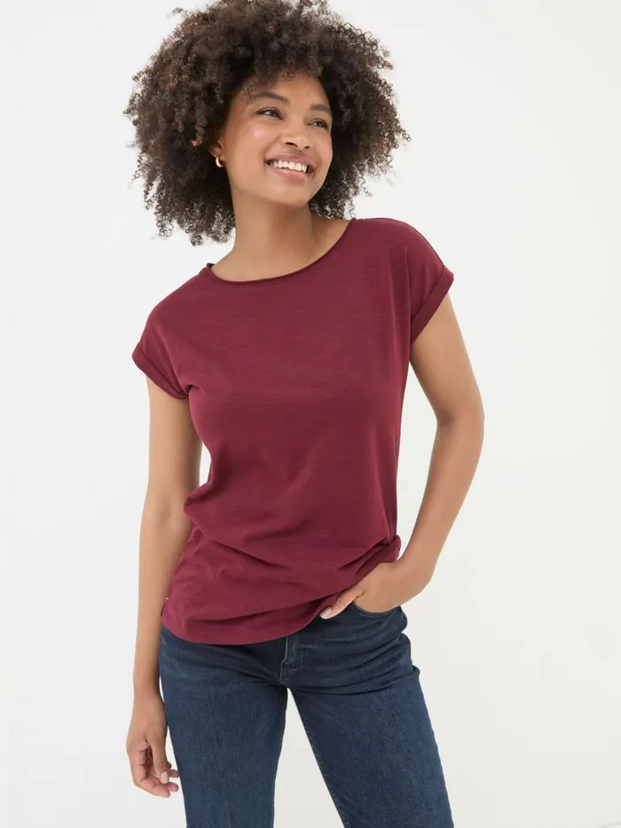 Women Tops and TShirts Fat Face Ivy Organic Cotton Burgundy Red TShirt