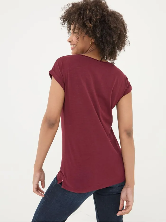 Women Tops and TShirts Fat Face Ivy Organic Cotton Burgundy Red TShirt