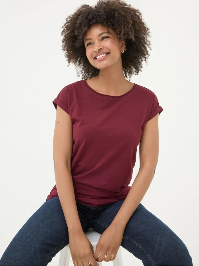 Women Tops and TShirts Fat Face Ivy Organic Cotton Burgundy Red TShirt