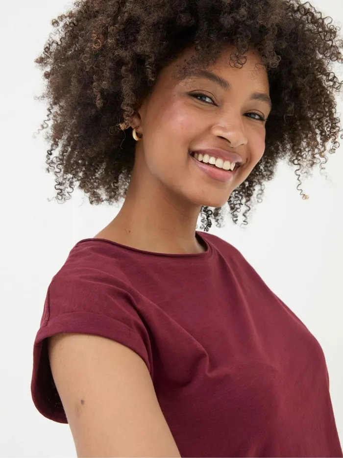 Women Tops and TShirts Fat Face Ivy Organic Cotton Burgundy Red TShirt
