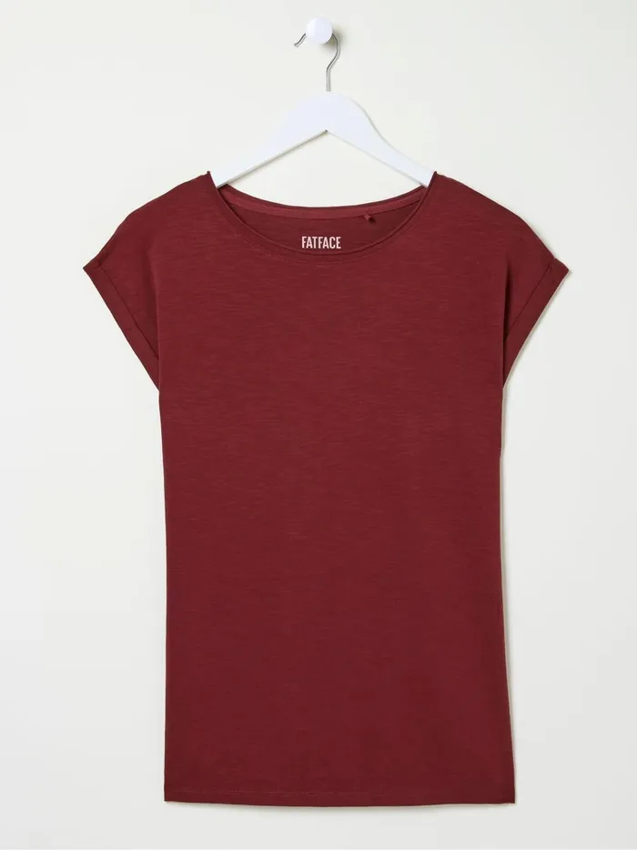 Women Tops and TShirts Fat Face Ivy Organic Cotton Burgundy Red TShirt