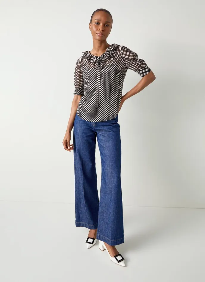 Women Tops LKBennett Coco Black And Ecru Polka Dot Blouse Black Cream
