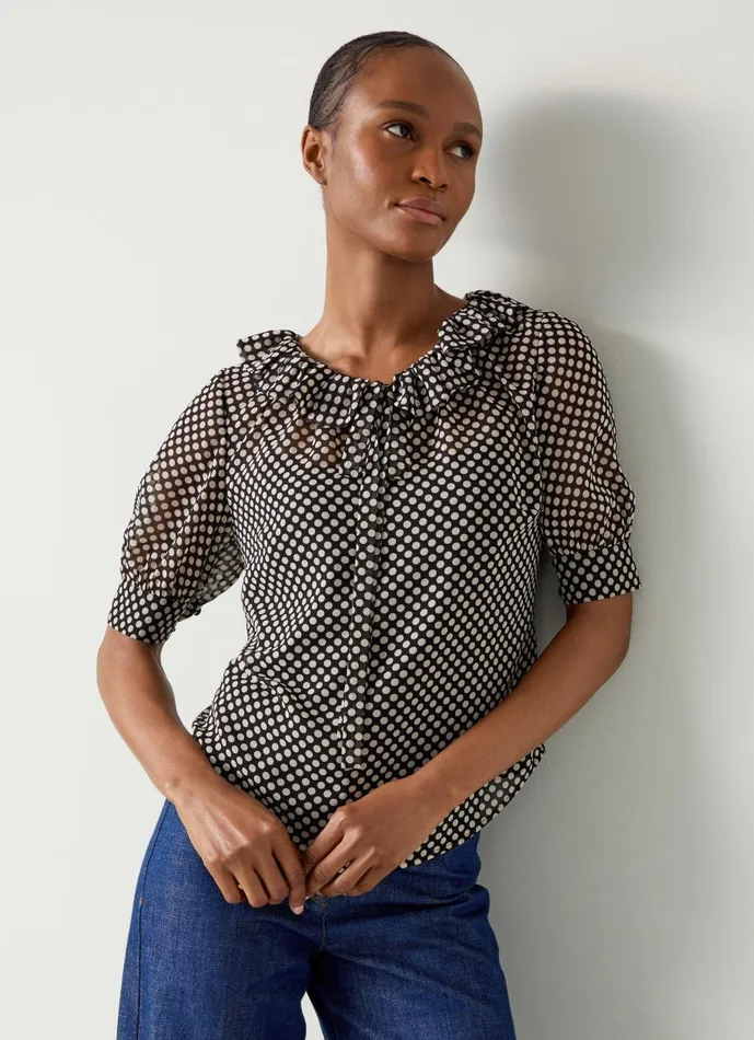 Women Tops LKBennett Coco Black And Ecru Polka Dot Blouse Black Cream Women Tops LKBennett Coco Black And Ecru Polka Dot Blouse Black Cream