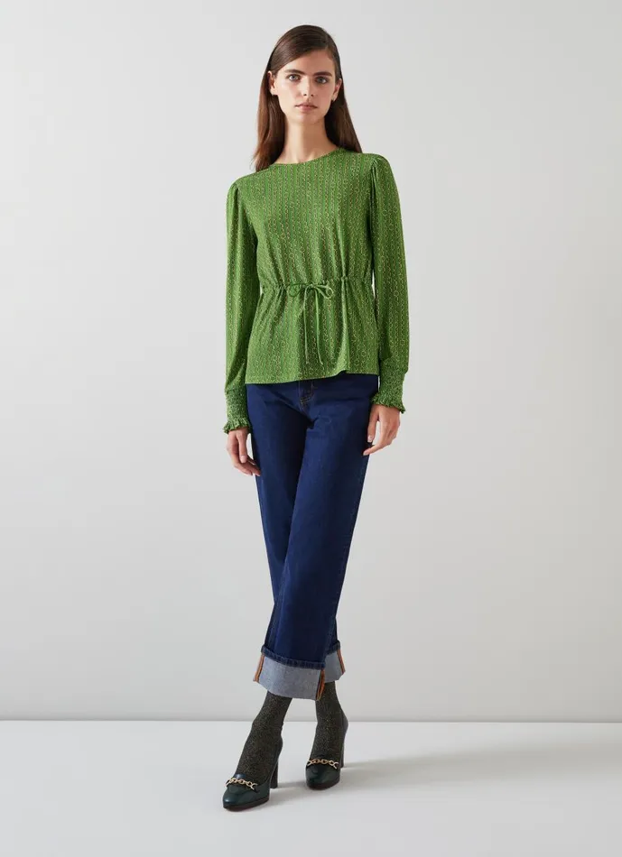Women Tops LKBennett Ellie Green Chain Print Drawstring Top Green Women Tops LKBennett Ellie Green Chain Print Drawstring Top Green