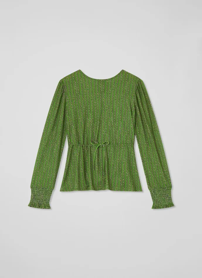 Women Tops LKBennett Ellie Green Chain Print Drawstring Top Green Women Tops LKBennett Ellie Green Chain Print Drawstring Top Green