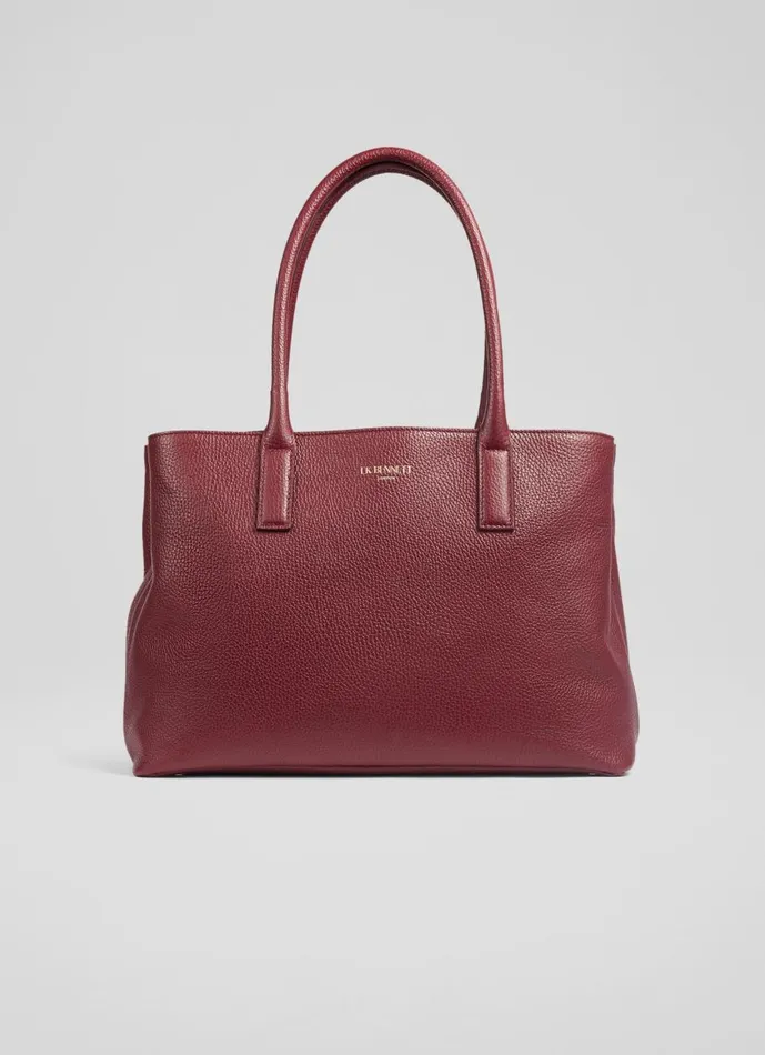 Women Tote Bags LKBennett Lillian Burgundy Grainy Leather Tote Bag